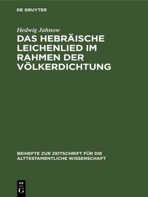 cover image of Das hebräische Leichenlied im Rahmen der Völkerdichtung